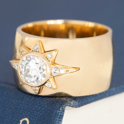 1.03ctw Vintage Old European Cut Diamond Wide Starburst Ring