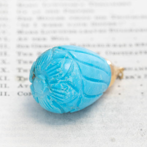 Vintage Carved Turquoise Teardrop Pendant