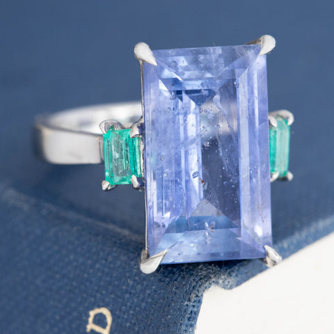 Close-up of natural no-heat sapphire shifting from blue to lavender