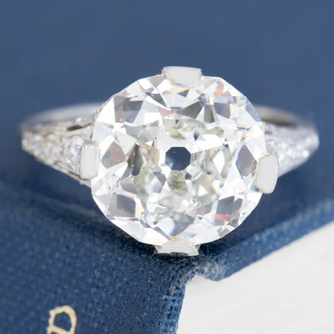 5.05ct Old Mine Cut Diamond Edwardian Solitaire Ring, GIA J VS2
