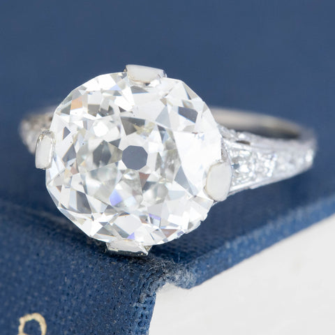 5.05ct Old Mine Cut Diamond Edwardian Solitaire Ring, GIA J VS2