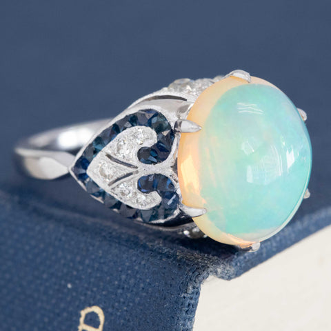 7.53ctw Edwardian Revival Diamond, Opal & Sapphire Cluster Ring