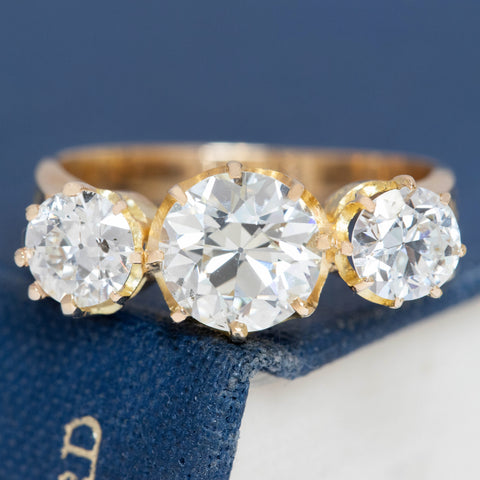3.25ctw Antique Old European Cut Diamond 3-Stone Ring, GIA K SI2
