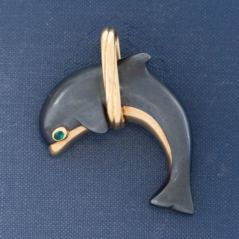 RARE Vintage Hematite Dolphin Pendant, by Cartier