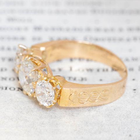 3.25ctw Antique Old European Cut Diamond 3-Stone Ring, GIA K SI2