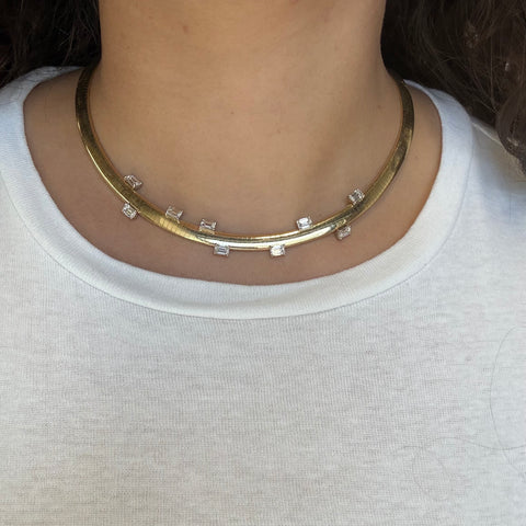 3.31ctw Emerald Cut Diamond Scatter Omega Necklace