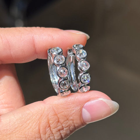 1.66ctw Rose Cut Diamond Bezel Hoop Earrings