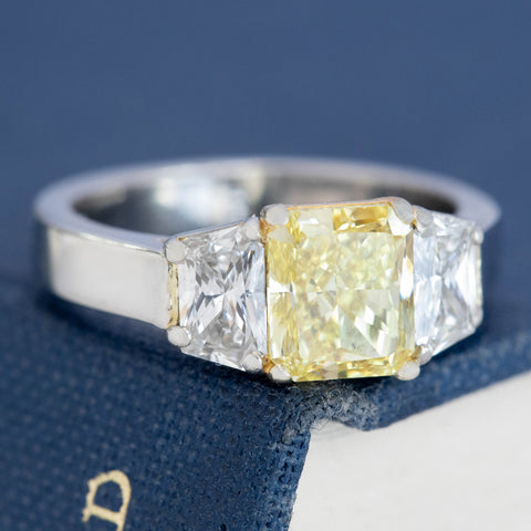 2.36ctw Fancy Intense Yellow Radiant Cut Diamond Trilogy Ring, GIA