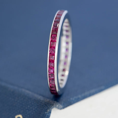 1.33ctw Vintage Ruby Step Cut Eternity Band