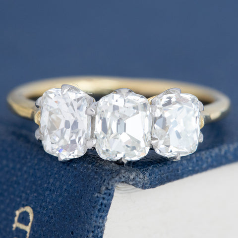 2.31ctw Old Mine Cut Diamond Trilogy Ring