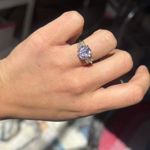 5.19ctw No-Heat Ceylon Lilac Sapphire & Old Mine Cut Diamond Trilogy Ring, GIA