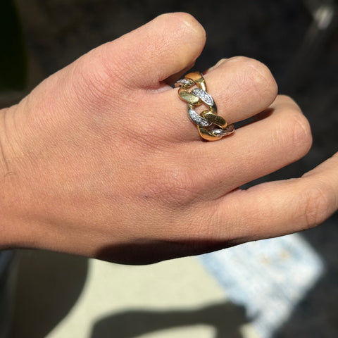 Vintage Diamond Chain Link Ring, Italian