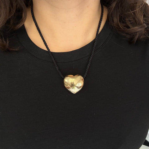 Vintage Puffy Heart Cord Necklace