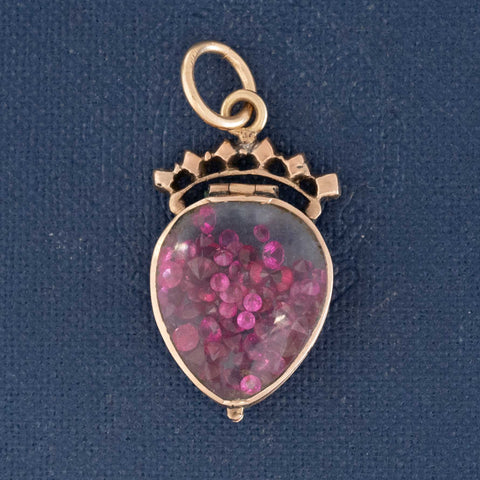 Antique Crowned Heart Ruby Shaker Pendant