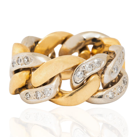 Vintage Diamond Chain Link Ring, Italian