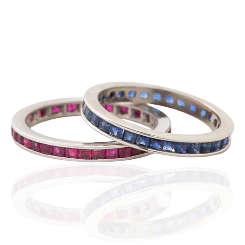 Vintage Ruby & Sapphire Step Cut Eternity Stacking Band