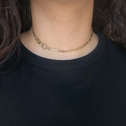 Antique 14K yellow gold fancy box link watch chain choker necklace – alternate view 2