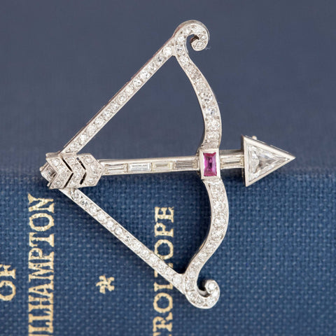 Antique Bow & Arrow Diamond Brooch