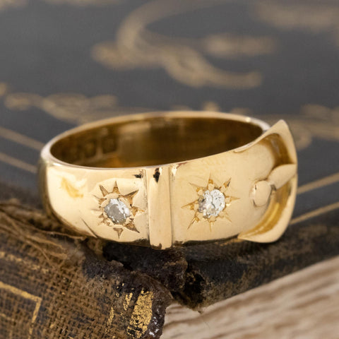 Antique English diamond buckle band in 18kt yellow gold, London 1917 – alternate view 3