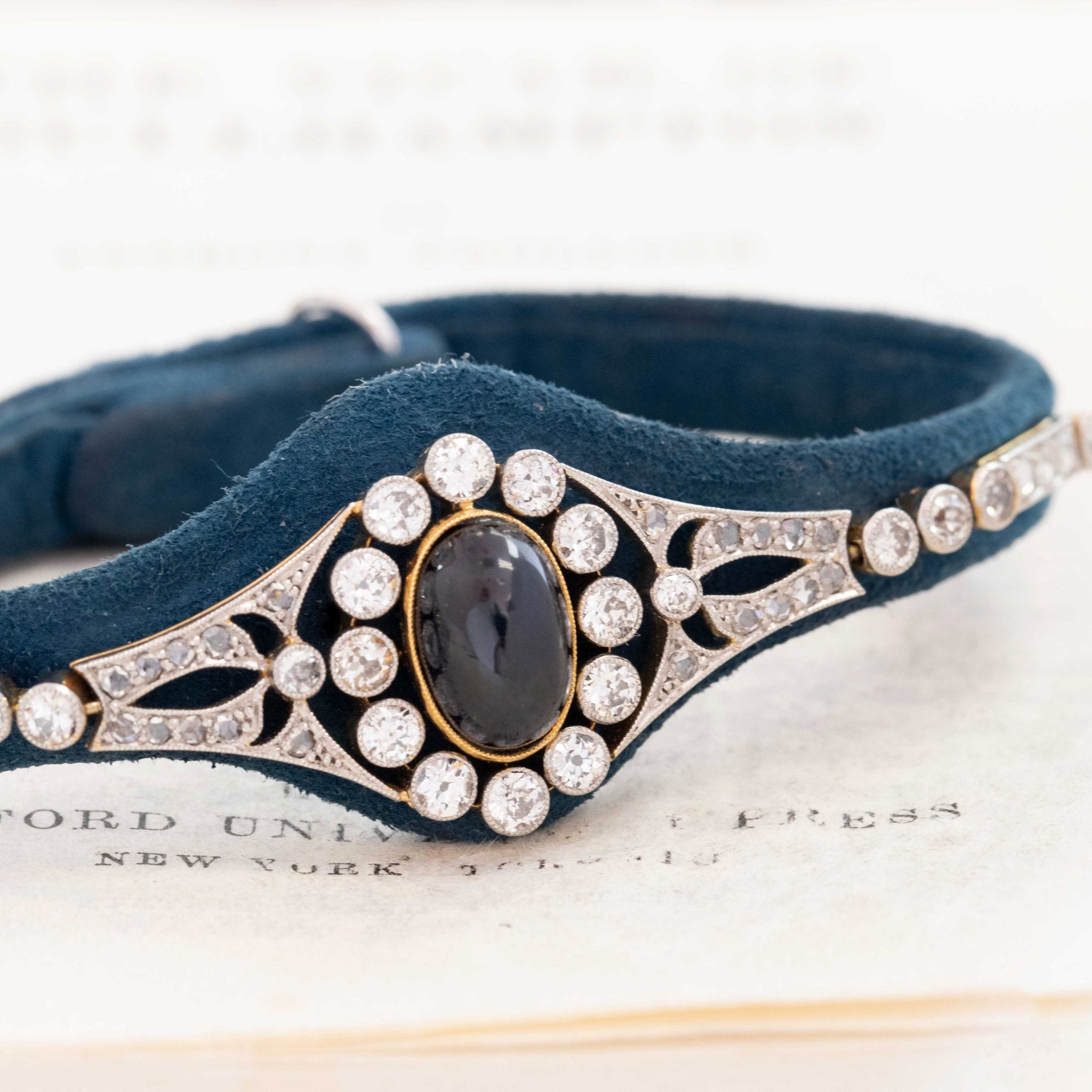 Romantic antique bracelet with blue sapphires and diamonds