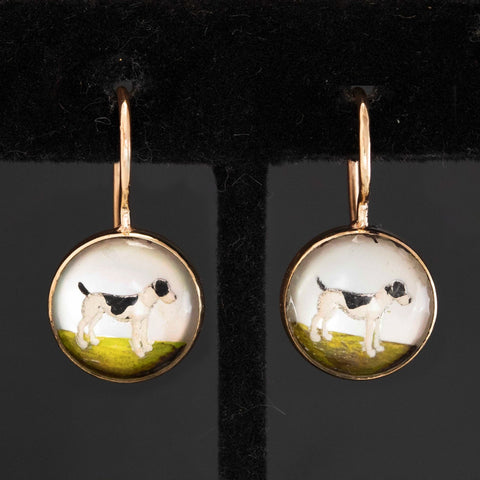 Antique English Pointer Dog Crystal Earrings