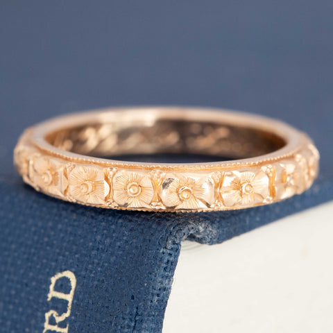 Antique Floral Etched Wedding Band