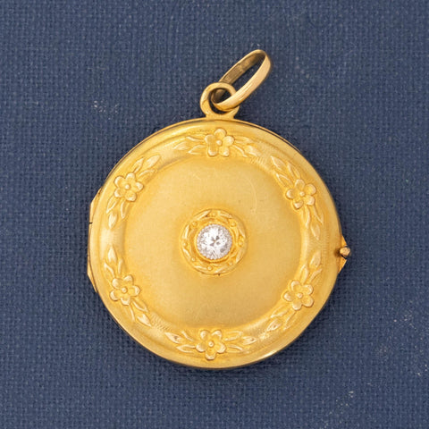 Antique French Diamond Floral Circle Locket