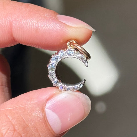 Antique Old Mine Cut Diamond Crescent Charm