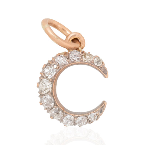 Antique Old Mine Cut Diamond Crescent Charm
