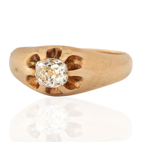 Antique old mine cut diamond belcher solitaire ring in 14kt yellow gold – alternate view 5