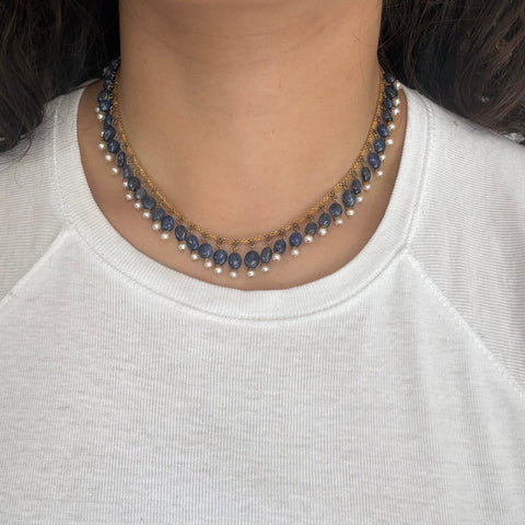 Antique Sapphire & Pearl Fringe Necklace