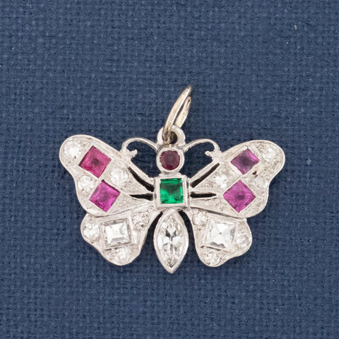 Art Deco Diamond and Gemstone Butterfly Charm