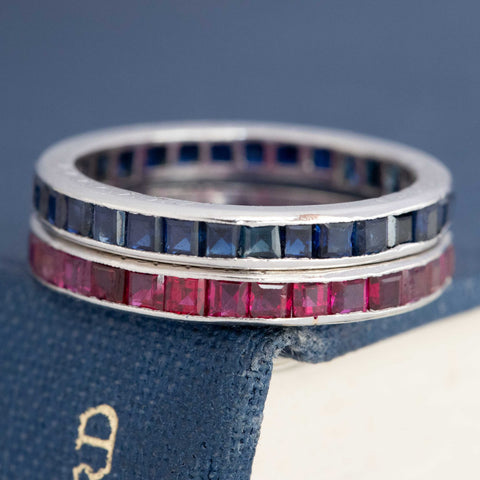 3.80ctw Art Deco Ruby & Sapphire Eternity Bands, by Tiffany & Co.