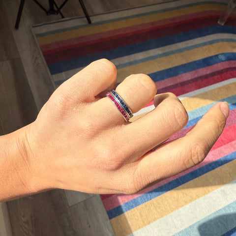 3.80ctw Art Deco Ruby & Sapphire Eternity Bands, by Tiffany & Co.