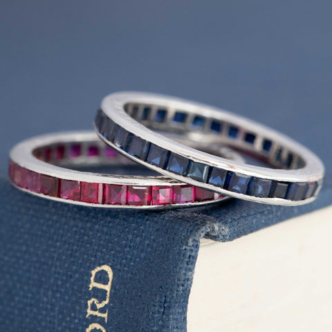 3.80ctw Art Deco Ruby & Sapphire Eternity Bands, by Tiffany & Co.