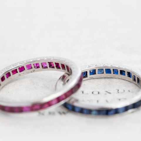 3.80ctw Art Deco Ruby & Sapphire Eternity Bands, by Tiffany & Co.