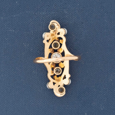 Art Nouveau Old European Cut Diamond & Pearl Dinner Ring