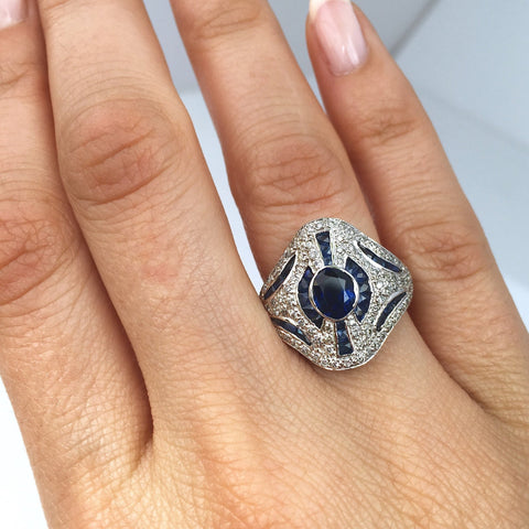 Diamond And Sapphire Art Deco Reproduction Fancy Ring