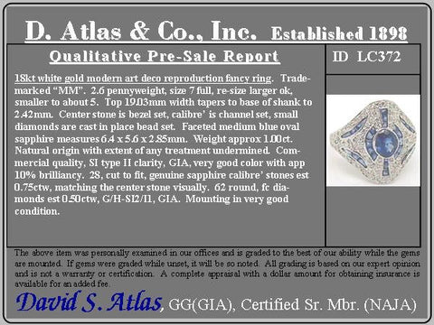 2.25ctw Art Deco style oval sapphire, calibre sapphire and diamond cocktail ring in 18kt white gold – alternate view 3