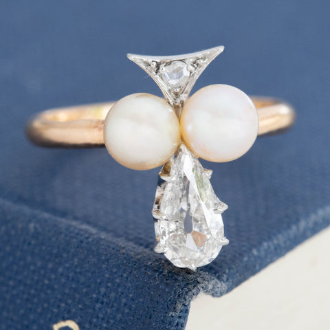 Edwardian Diamond & Pearl Tiara Ring, French