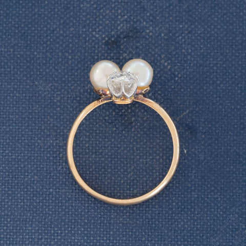 Edwardian Diamond & Pearl Tiara Ring, French