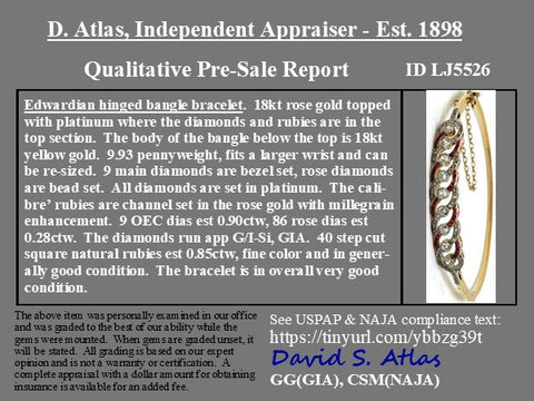 Edwardian old European cut diamond and ruby bangle bracelet, 2.03ctw, platinum and gold – alternate view 4
