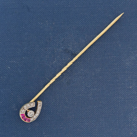 Edwardian Diamond & Ruby Horseshoe Stick Pin