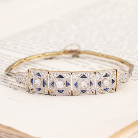 Edwardian Diamond & Sapphire Frame Bracelet