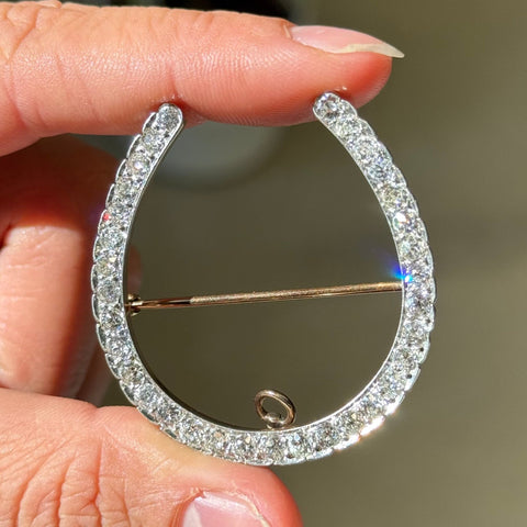 Edwardian old European cut diamond horseshoe brooch pendant, est. 4.00ctw, platinum and 18K gold – alternate view 2