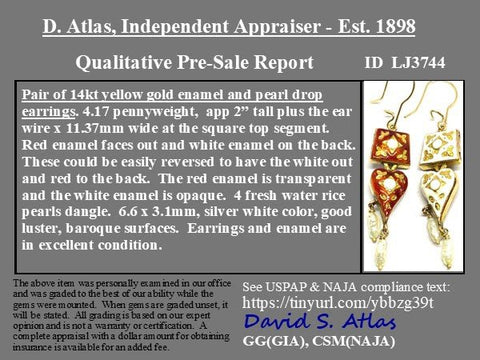Vintage red enamel and rice pearl reversible drop earrings in 14kt yellow gold – alternate view 4