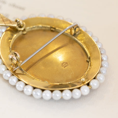 Corletto Italian lady portrait pearl and enamel brooch pendant in 18kt yellow gold – alternate view 4
