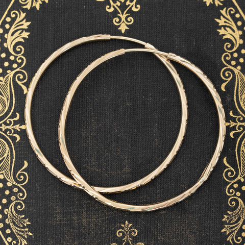 Large Vintage Textured Skinny Hoop Earrings