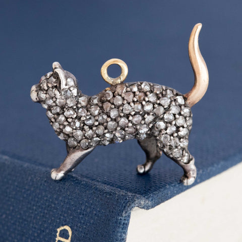 RARE Antique Rose Cut Diamond Cat Charm