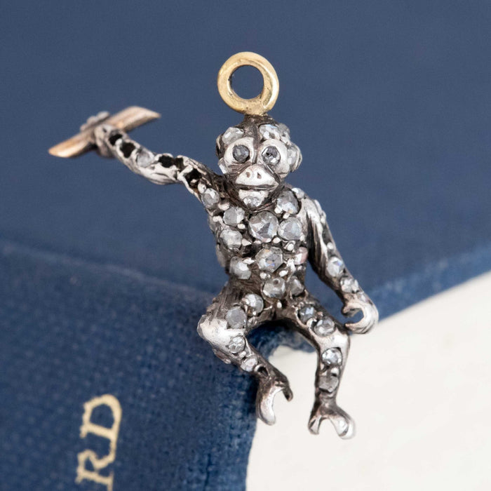 RARE Antique Rose Cut Diamond Monkey Charm
